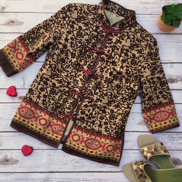 Asian Inspired Print Jacket with Mandarin Collar - Picture 1 of 6